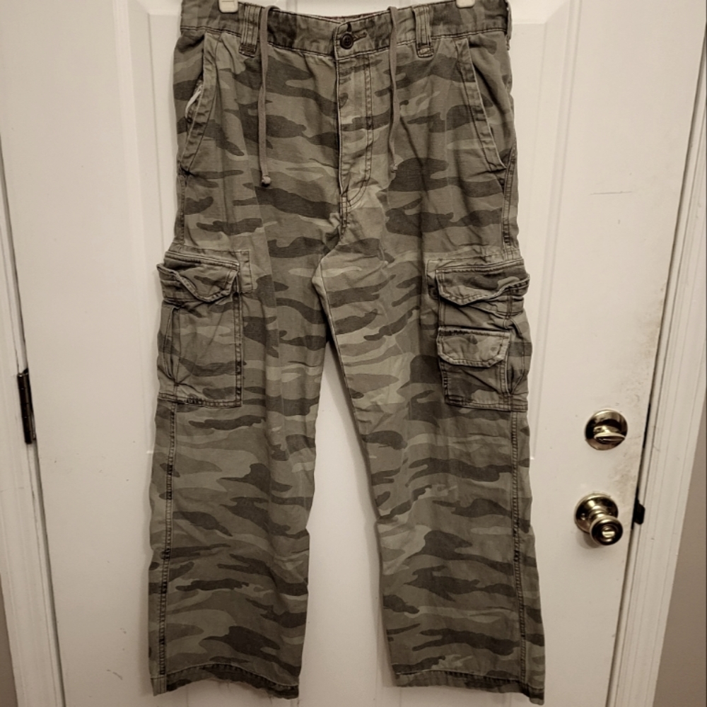 Men's Camo Cargo Pants, Grey 100% Cotton Size 32W 30L